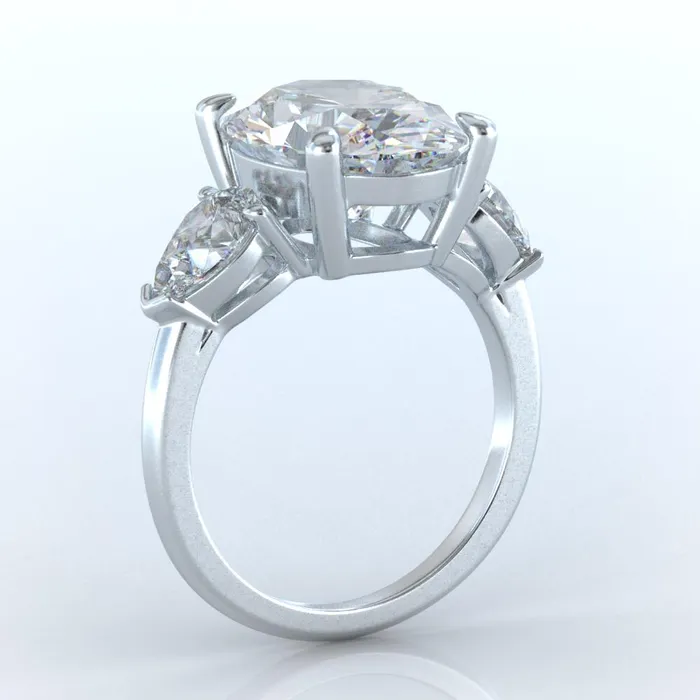 GB Rings Huge Oval Pear Lab Grown Diamond 3 Stone Engagement Ring White Gold 14K