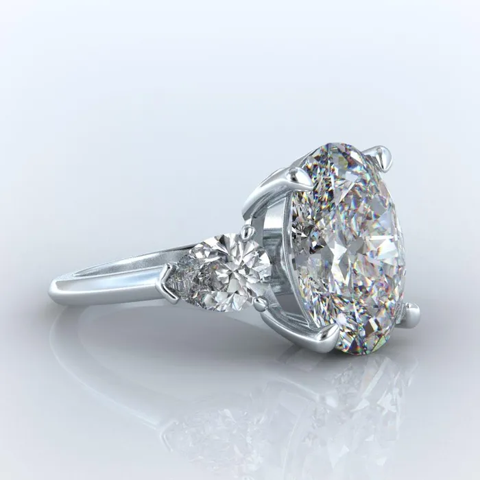 GB Rings Huge Oval Pear Lab Grown Diamond 3 Stone Engagement Ring White Gold 14K