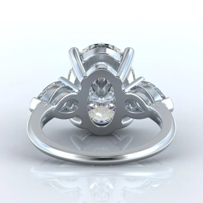 GB Rings Huge Oval Pear Lab Grown Diamond 3 Stone Engagement Ring White Gold 14K
