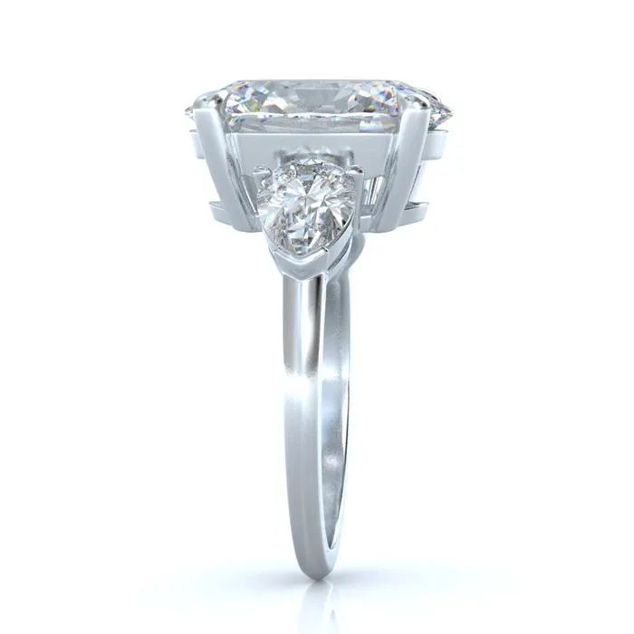 GB Rings Huge Oval Pear Lab Grown Diamond 3 Stone Engagement Ring White Gold 14K