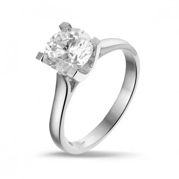 GB Solitaire 2 Carat Round Natural Earth Mined Diamond Engagement Ring White Gold Rings