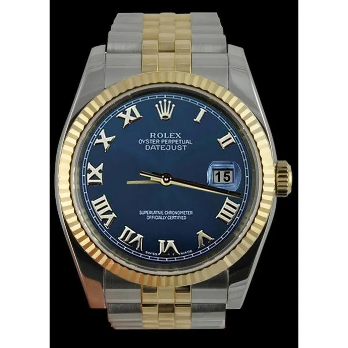 GB Watches Bezel Rolex Date Watch Blue Roman Dial Ss Gold Jubilee QUICK SET GB Watches Bezel Rolex Date Watch Blue Roman Dial Ss Gold Jubilee QUICK SET