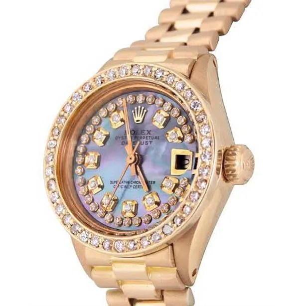 GB Watches Bluish Gray Mop String Diamond Dial Ladies Yellow Gold Rolex Watch GB Watches Bluish Gray Mop String Diamond Dial Ladies Yellow Gold Rolex Watch