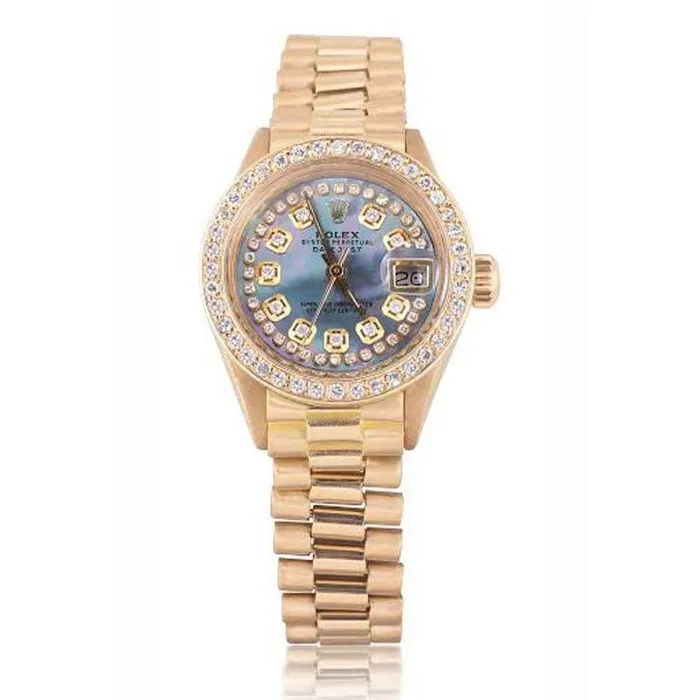 GB Watches Bluish Gray Mop String Diamond Dial Ladies Yellow Gold Rolex Watch GB Watches Bluish Gray Mop String Diamond Dial Ladies Yellow Gold Rolex Watch