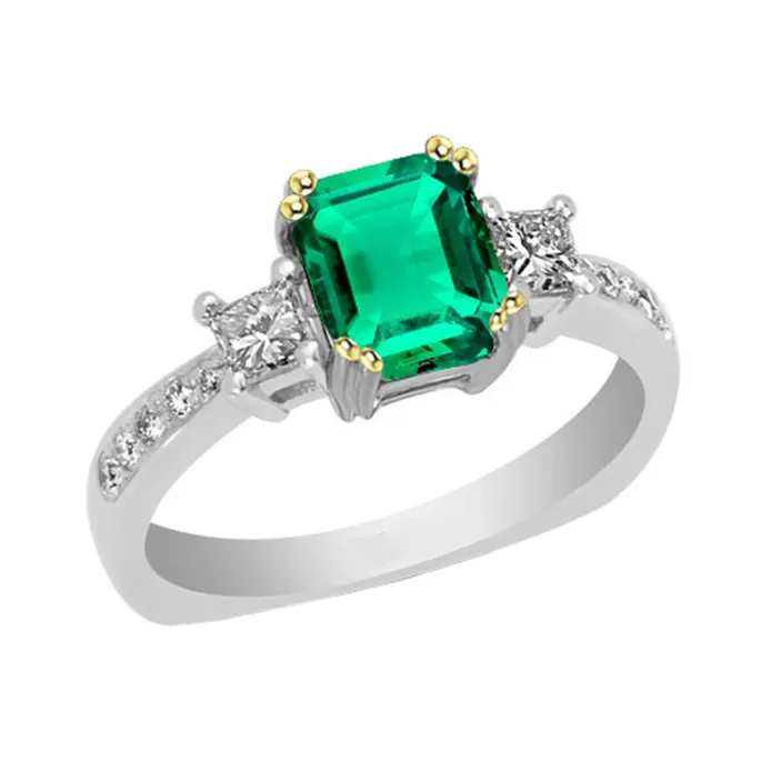 Green Emerald Ring Round Diamonds Tapered Shank HarryChadEntcom Rings