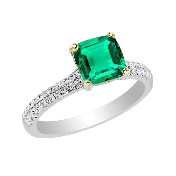 HarryChadEntcom Cushion Green Emerald Ring Diamonds Wedding Jewelry Rings