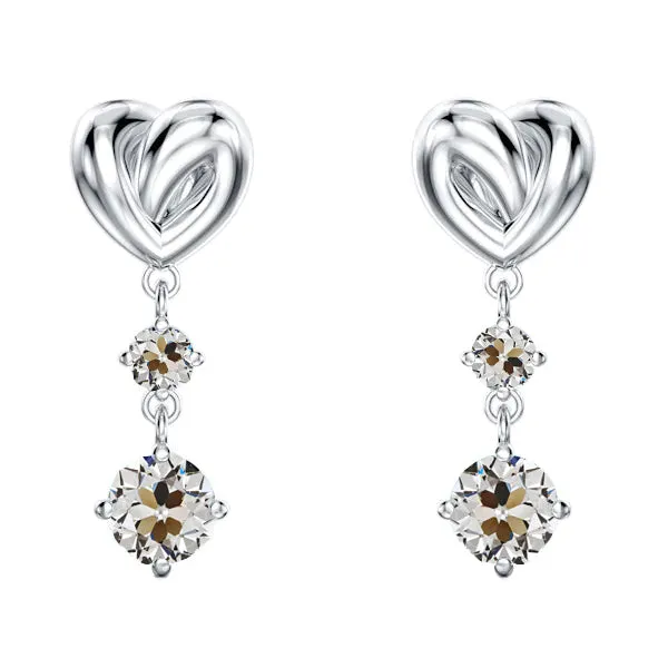 HarryChadEntcom Earrings Heart Style Drop Earrings Round Old Mine Cut Genuine Diamond 3 Carats HarryChadEntcom Earrings Heart Style Drop Earrings Round Old Mine Cut Genuine Diamond 3 Carats