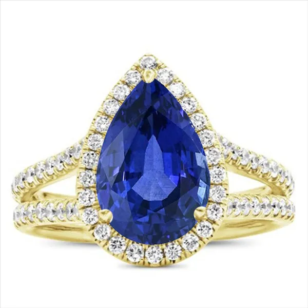 HarryChadEntcom Halo Natural Earth Mined Diamonds Ring Sri Lanka Pear Sapphire 8 Carats Split Shank Rings HarryChadEntcom Halo Natural Earth Mined Diamonds Ring Sri Lanka Pear Sapphire 8 Carats Split Shank Rings