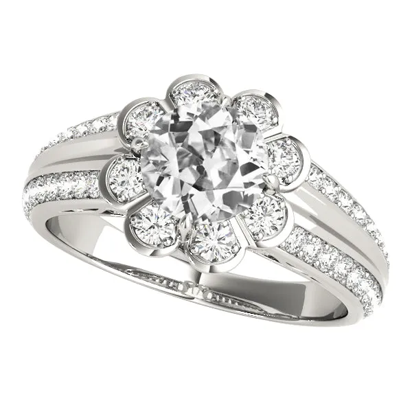 HarryChadEntcom Halo Old Cut Round Natural Earth Mined Diamond Ring Flower Style 5 Carats Tapered Shank Rings HarryChadEntcom Halo Old Cut Round Natural Earth Mined Diamond Ring Flower Style 5 Carats Tapered Shank Rings