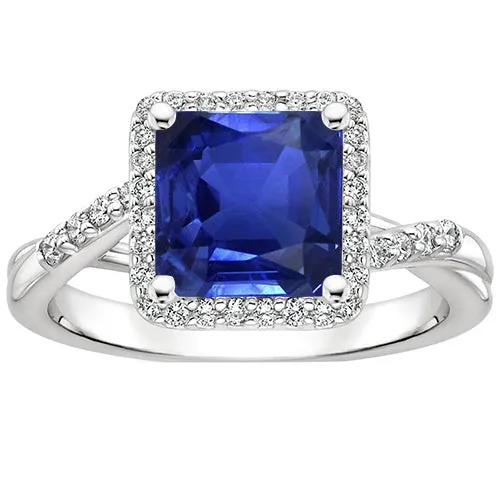 HarryChadEntcom Rings Halo Natural Earth Mined Diamond Ring Square Shape Ceylon Blue Sapphire Center 4 Carats HarryChadEntcom Rings Halo Natural Earth Mined Diamond Ring Square Shape Ceylon Blue Sapphire Center 4 Carats
