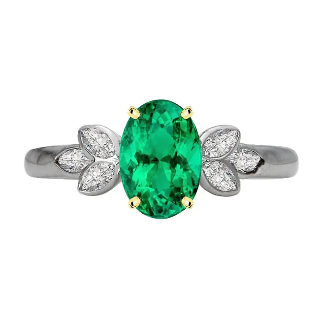 HarryChadEntcom Rings Oval Green Emerald Ring With Marquise Diamonds Bezel Set
