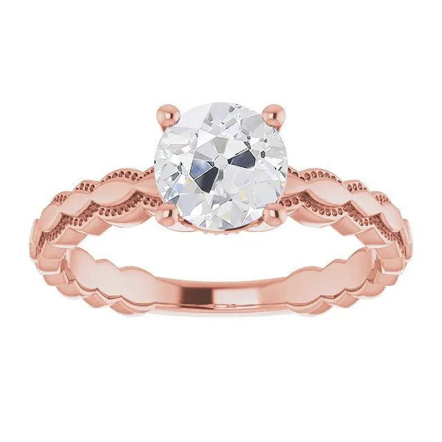 HarryChadEntcom Rings Round Solitaire Old Mine Cut Real Natural Earth Mined Diamond Ring 2 Carats Milgrain Shank HarryChadEntcom Rings Round Solitaire Old Mine Cut Real Natural Earth Mined Diamond Ring 2 Carats Milgrain Shank