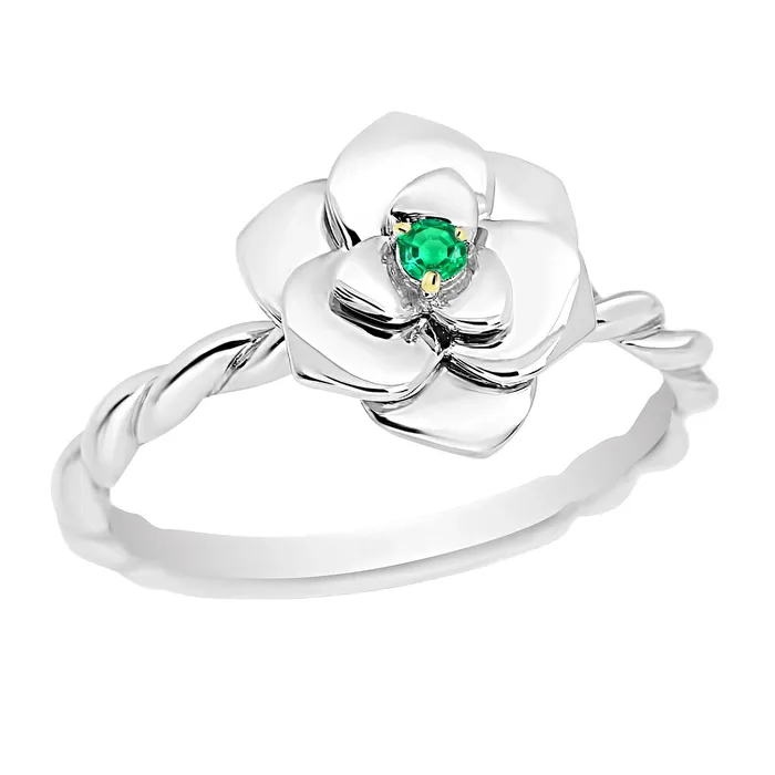 HarryChadEntcom Rings Small Green Emerald Ladies Ring Flower Style