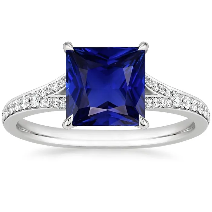 HarryChadEntcom Rings Solitaire Gemstone Ring Princess Blue Sapphire With Accents 6 Carats HarryChadEntcom Rings Solitaire Gemstone Ring Princess Blue Sapphire With Accents 6 Carats