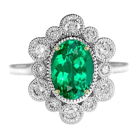HarryChadEntcom Rings Vintage Look Green Emerald Halo Ring Dainty Two Tone Gold