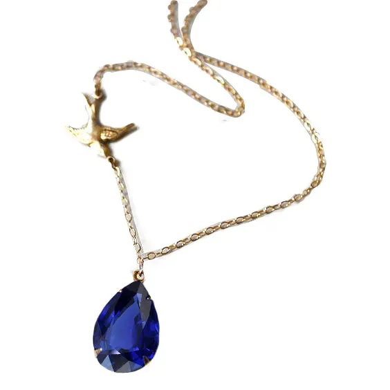 HarryChadEntcom Solitaire Pear Blue Sapphire Pendant Bird Style 14K Gold 1 Carat Necklaces HarryChadEntcom Solitaire Pear Blue Sapphire Pendant Bird Style 14K Gold 1 Carat Necklaces