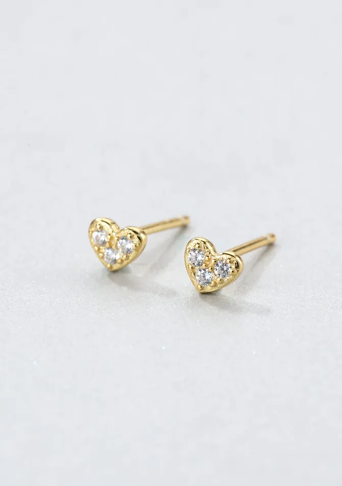 Heart Stud Earrings Sterling Silver Gold Hey Happiness Earrings Heart Stud Earrings Sterling Silver Gold Hey Happiness Earrings