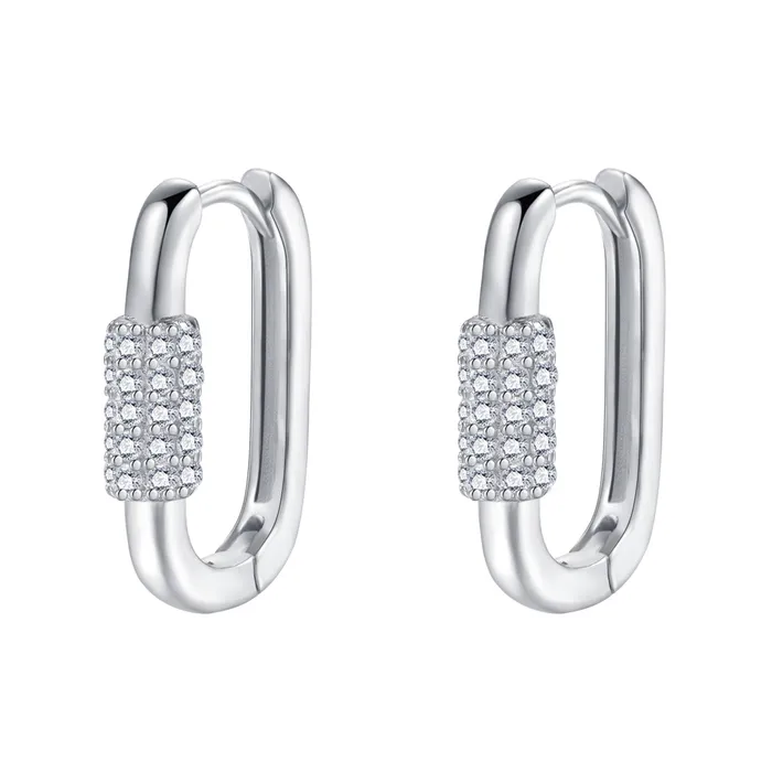 Hey Happiness Earrings Oval Carabiner Huggie Earrings Sterling Silver