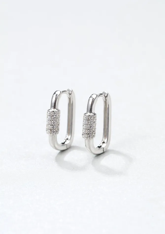 Hey Happiness Earrings Oval Carabiner Huggie Earrings Sterling Silver Hey Happiness Earrings Oval Carabiner Huggie Earrings Sterling Silver