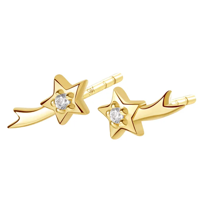 Hey Happiness Earrings Shooting Star Studs 9K Gold