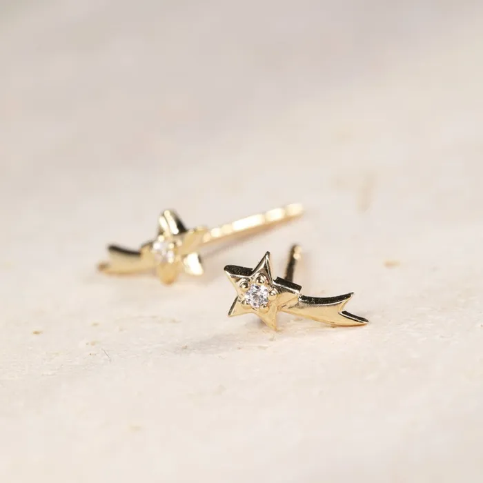 Hey Happiness Earrings Shooting Star Studs 9K Gold
