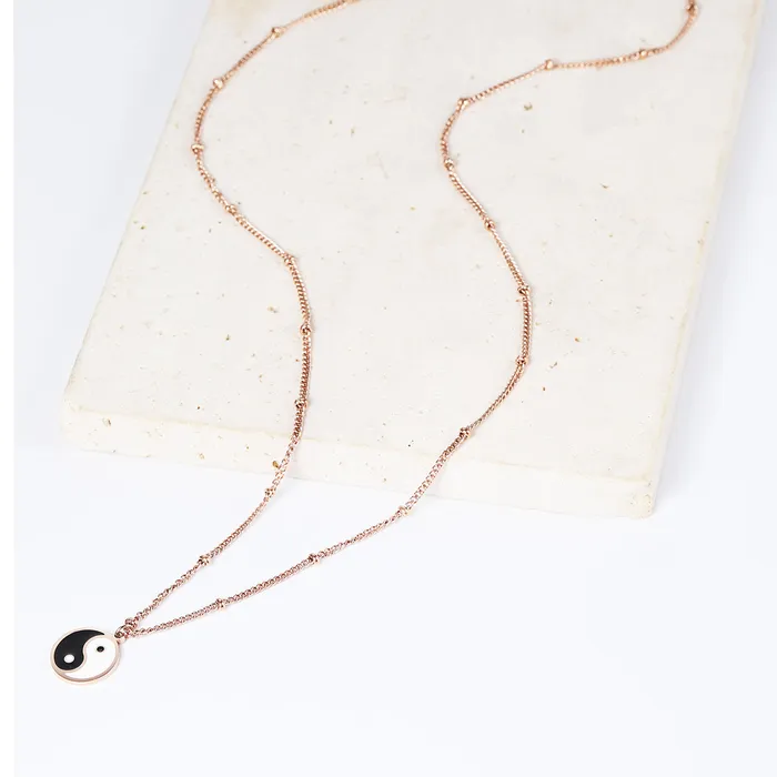 Hey Happiness Necklaces Yin Yang Bead Chain Necklace Rose Gold Hey Happiness Necklaces Yin Yang Bead Chain Necklace Rose Gold