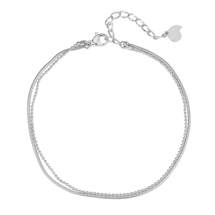 Layered Snake and Bead Chain Anklet Silver Hey Happiness Necklaces