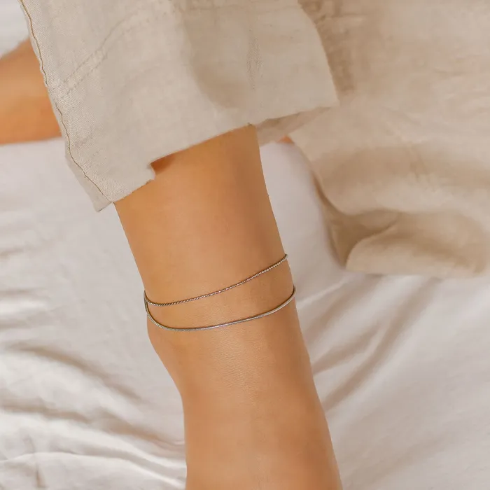 Layered Snake and Bead Chain Anklet Silver Hey Happiness Necklaces Layered Snake and Bead Chain Anklet Silver Hey Happiness Necklaces