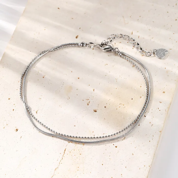 Layered Snake and Bead Chain Anklet Silver Hey Happiness Necklaces Layered Snake and Bead Chain Anklet Silver Hey Happiness Necklaces