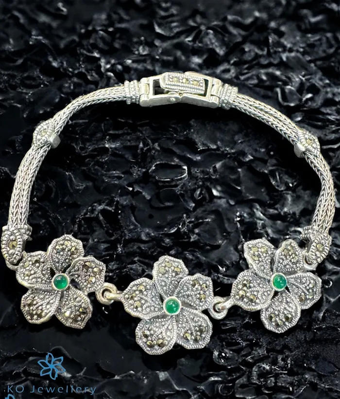 Marcasite Bracelets The Floral Sparkle Silver Marcasite Bracelet Green