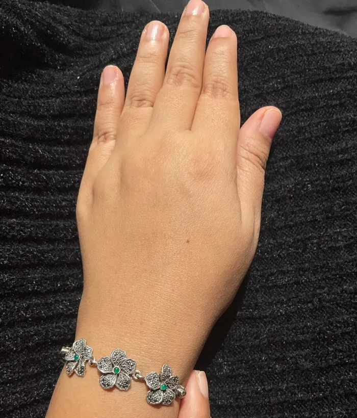 Marcasite Bracelets The Floral Sparkle Silver Marcasite Bracelet Green