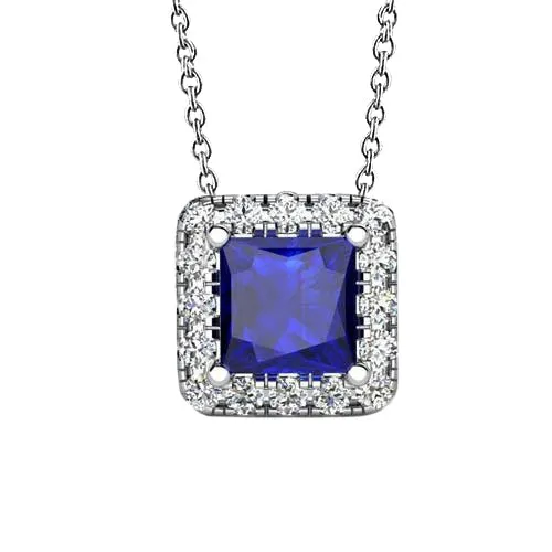 Necklaces GB Sapphire Jewelry Halo Natural Earth Mined Diamond Pendant White Gold 14K Necklaces GB Sapphire Jewelry Halo Natural Earth Mined Diamond Pendant White Gold 14K