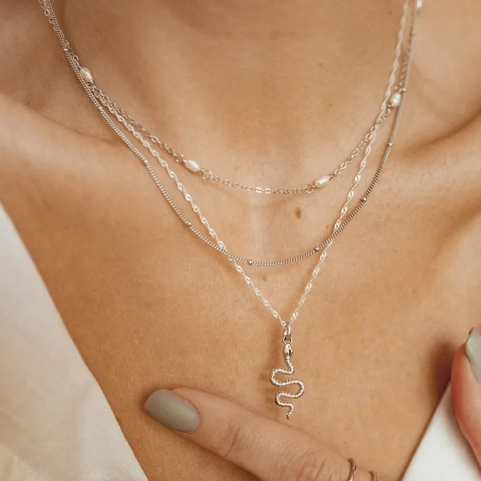 Necklaces Hey Happiness Snake Pendant Necklace Sterling Silver