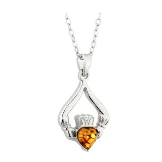 Necklaces Solvar Solvar Rhodium Plated Claddagh Birthstone Pendant November Necklaces Solvar Solvar Rhodium Plated Claddagh Birthstone Pendant November