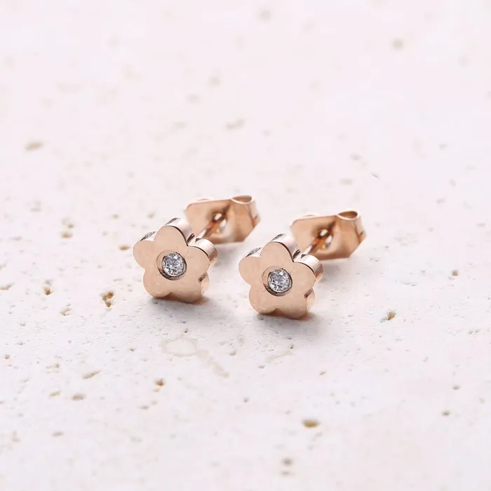 Petite Flower Stud Earrings Rose Gold Hey Happiness Earrings Petite Flower Stud Earrings Rose Gold Hey Happiness Earrings