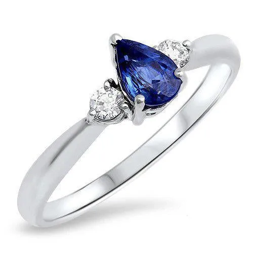 Rings Ceylon Sapphire With Natural Earth Mined Diamonds 3 Stone Ring 150 Carats White Gold 14K GB