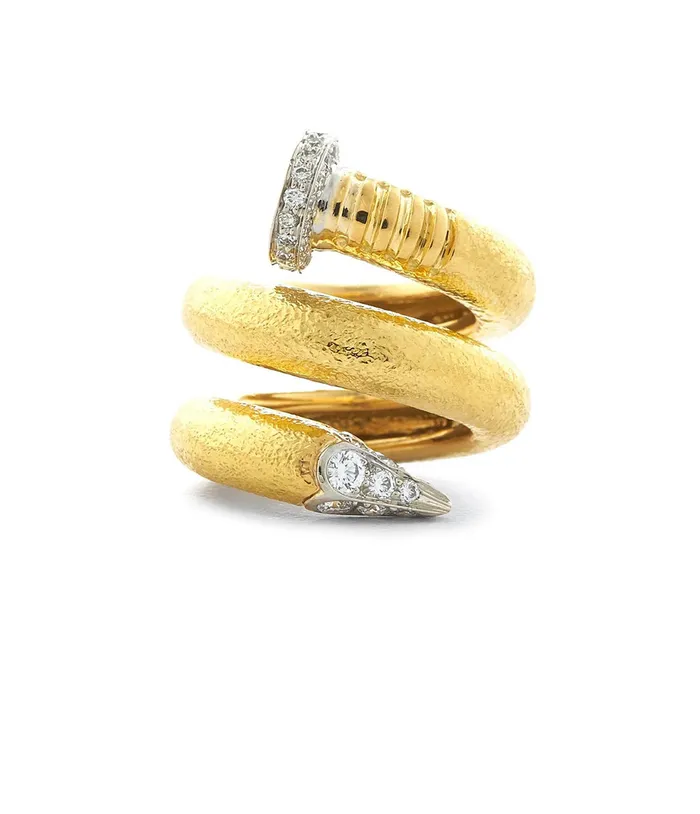 Rings David Webb Workshop Large Diamond Nail Ring Hammered 18K Gold