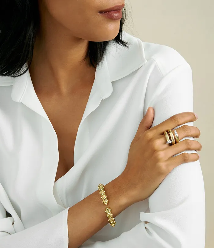 Rings David Webb Workshop Large Diamond Nail Ring Hammered 18K Gold Rings David Webb Workshop Large Diamond Nail Ring Hammered 18K Gold