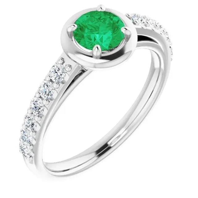 Rings GB 225 Carats Green Emerald And Natural Earth Mined Diamond Ring White Gold 14K Rings GB 225 Carats Green Emerald And Natural Earth Mined Diamond Ring White Gold 14K