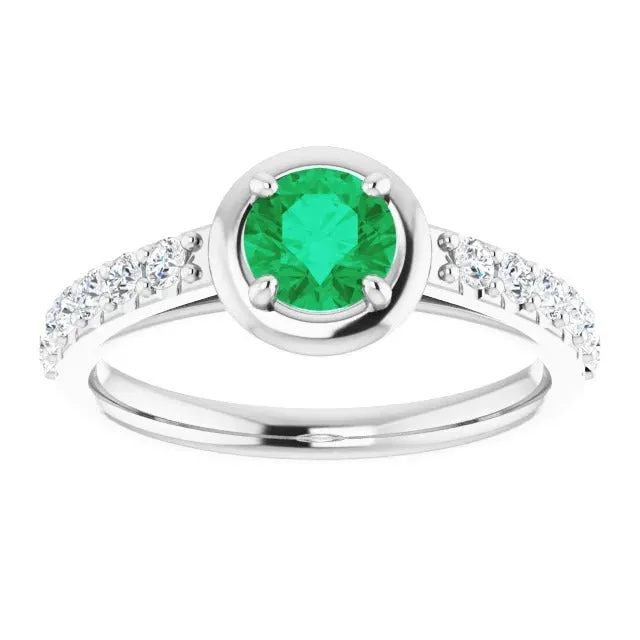 Rings GB 225 Carats Green Emerald And Natural Earth Mined Diamond Ring White Gold 14K