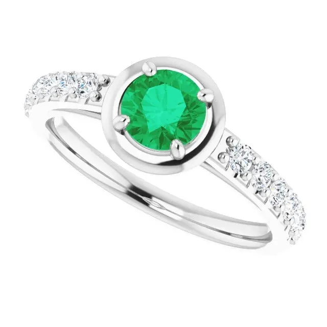 Rings GB 225 Carats Green Emerald And Natural Earth Mined Diamond Ring White Gold 14K