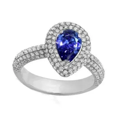 Rings GB Blue Sapphire Center Pear Round Natural Earth Mined Diamond Ring 230 Carat White Gold 18K Rings GB Blue Sapphire Center Pear Round Natural Earth Mined Diamond Ring 230 Carat White Gold 18K