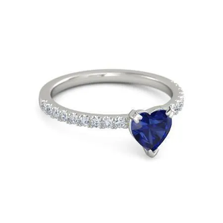 Rings GB Heart And Round Cut 230 Ct Blue Sapphire Natural Earth Mined Diamonds Ring White Gold 14K