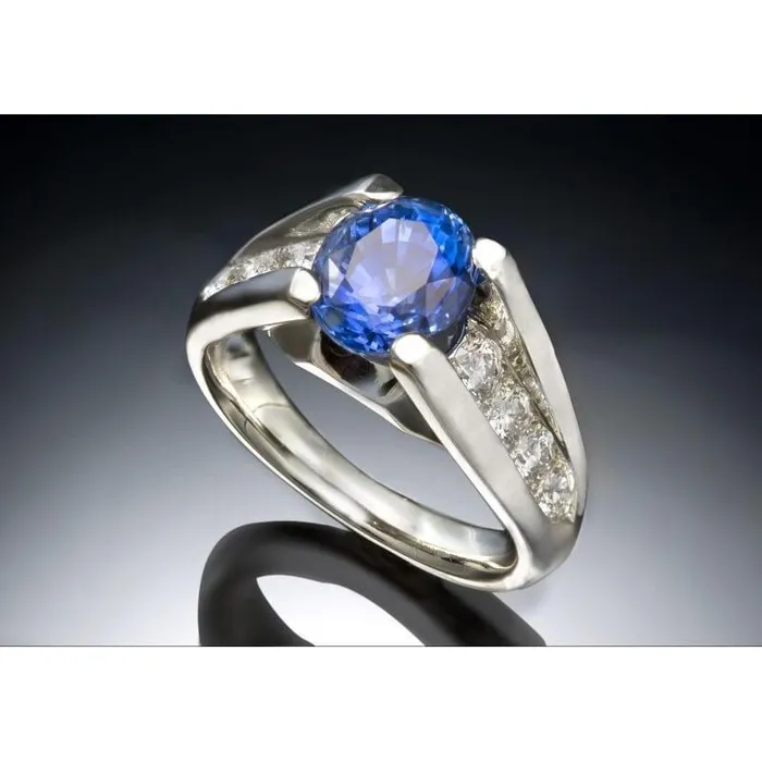 Rings GB Round 250 Carats Sri Lanka Sapphire Natural Earth Mined Diamond Ring White Gold 14K Rings GB Round 250 Carats Sri Lanka Sapphire Natural Earth Mined Diamond Ring White Gold 14K