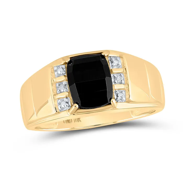 Rings GND GND 10Kt Yellow Gold Mens Round Diamond Black Onyx Solitaire Ring 02 Cttw
