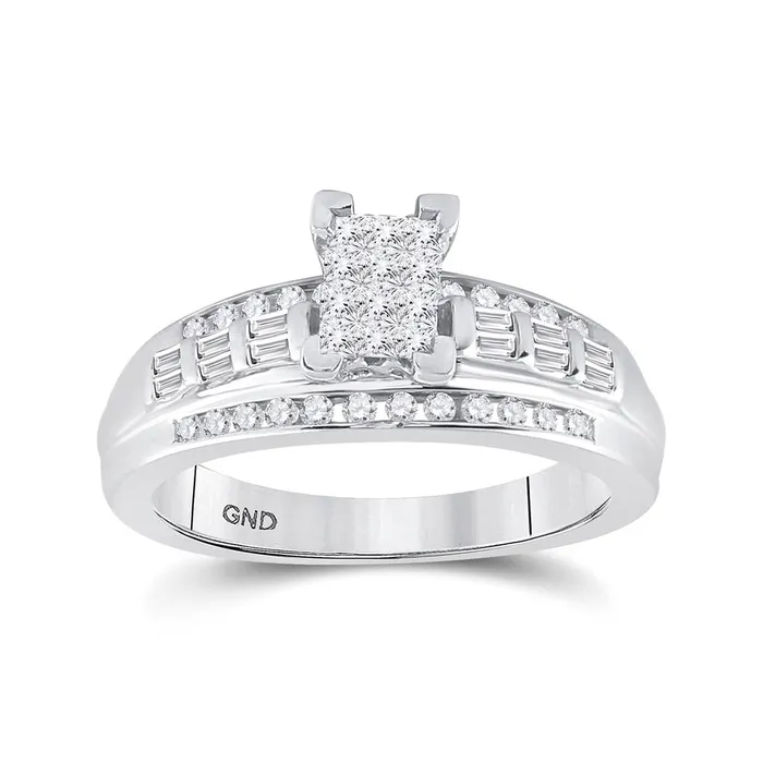 Rings GND GND Sterling Silver Princess Diamond Cluster Bridal Wedding Ring 12 Cttw