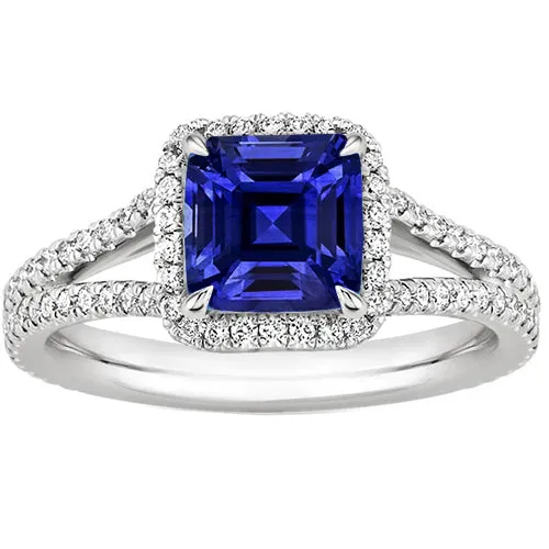 Rings HarryChadEntcom Gold Halo Natural Earth Mined Diamond Engagement Ring 325 Carats Asscher Blue Sapphire