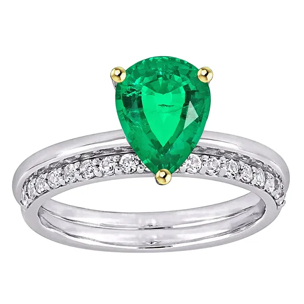 Rings HarryChadEntcom Teardrop Green Emerald Ring With Matching Band Set