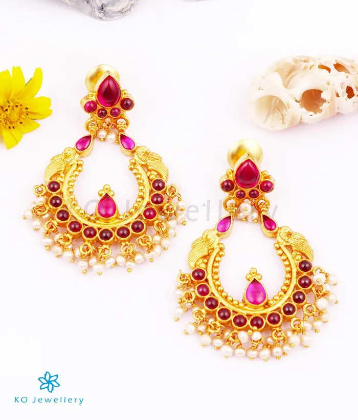 Silversmith Earrings The Ramyati Silver Peacock EarringsRed