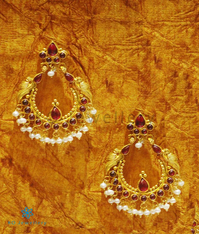 Silversmith Earrings The Ramyati Silver Peacock EarringsRed